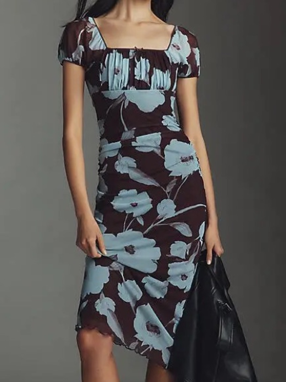 Anthropologie Maeve Puff-Sleeve Square-Neck Mesh Midi Dress